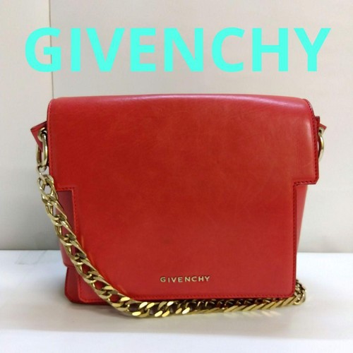 GIVENCHY Leather Chain Shoulder Bag Crossbody Red Gold Hardware Used From Japan