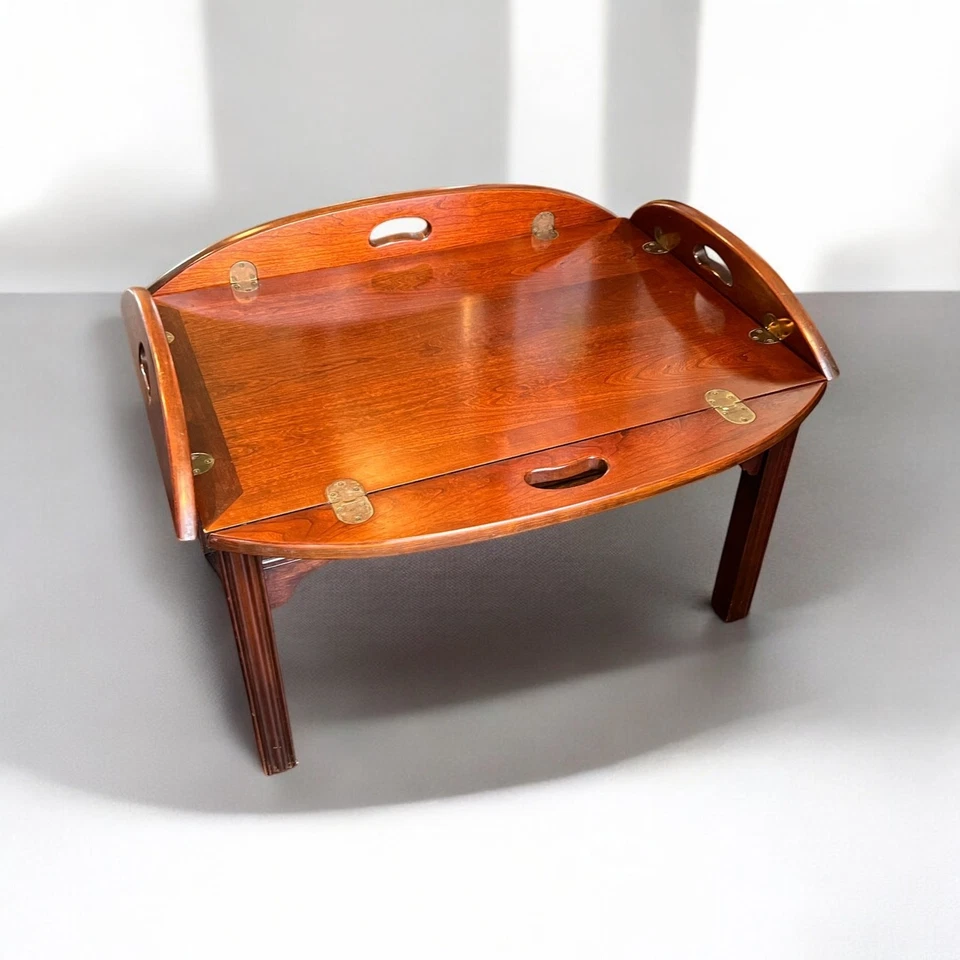 Chippendale Mahogany Butler's Coffee Table-Thomasville-Vintage-Mid Century-Brass - Image 2 of 4