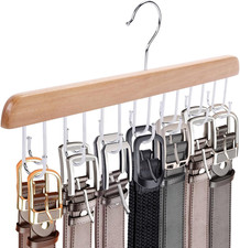 Wooden Belt Organizer Holds 42 Belts 360 Rotating 14 Hook Rack