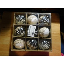 Christmas Ball Box of 9 8CM Brown/White Painted Transparent/Styrofoam