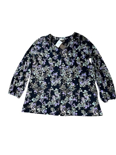 NWT J Jill Long Sleeve Button Up Pullover Navy Floral Top Blouse Shirt LARGE - Picture 1 of 7