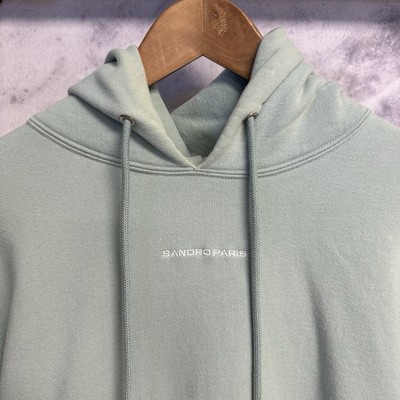Sandro Paris Hoodie Sweatshirt Mens Large 23x26.5 Turquoise Embroidered
