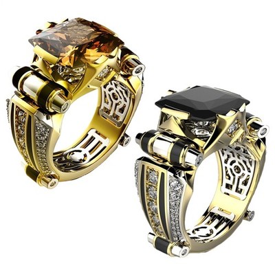 1x Rectangular Zircon Ring Men's Ring Vintage Copper Alloy Wide Band Ring