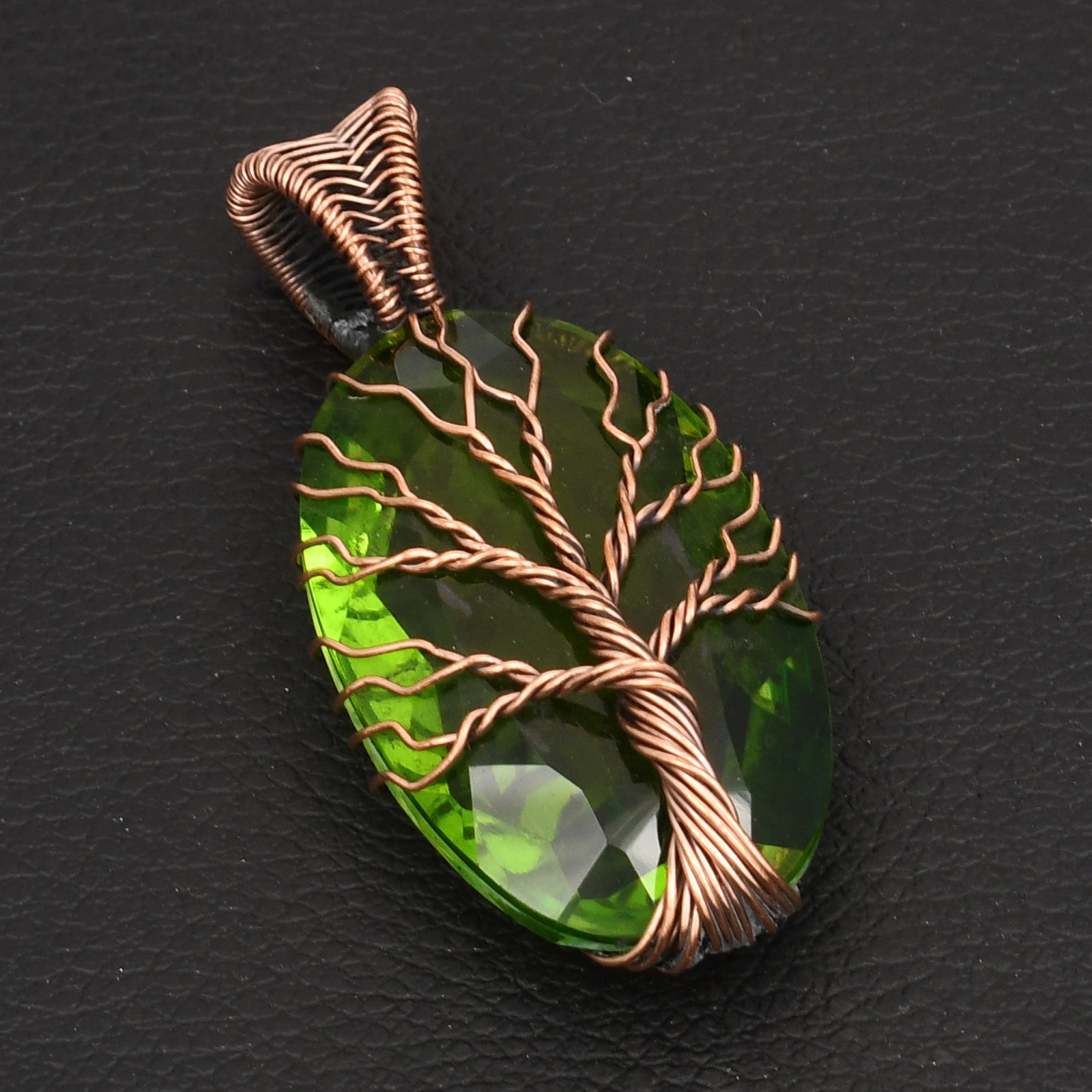 Tree Of Life Peridot Gemstone Ethnic Copper Wire Pendant Jewelry 2.24