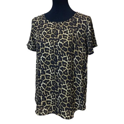 Chelsea & Theodore Womens Small Short Sleeve Polyester Leopard Print Top Blouse