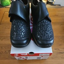 Rieker 537C0-00 Ladies Black Leather & Stretch Textile Touch Fastening Shoes 8uk