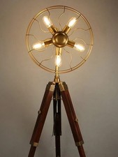 Vintage Industrial Tripod Floor Lamp with Fan Design Metal Shade