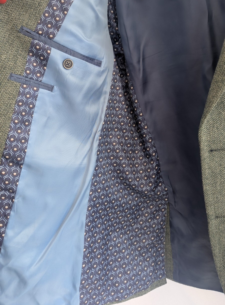 Van Gils Green Herringbone Pattern Wool Suit Jack… - image 5