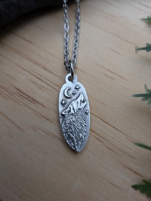 Wolf Pendant Necklace,  Nature Jewelry, Moon 