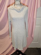 Free People Large Tunic Sweater Dress Open Slit Back Cowl Neck Knit Gray