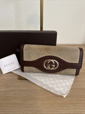 Gucci Interlocking G Continental Wallet GG canvas brown leather trim