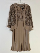 NWT R M Richards Women s 2 Piece Sequin Lace Dress Sleeve Jacket Taupe Size 6