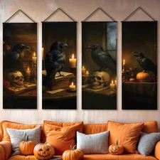 KatchOn Spooky Raven and Scull Stretching Portrait - 47x16 Inch, Pack of 4 | ...