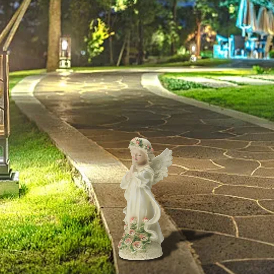 Squisita Statua da Giardino Angelo in Resina con Pannello Solare per Uso Esterno - Image 3 of 4