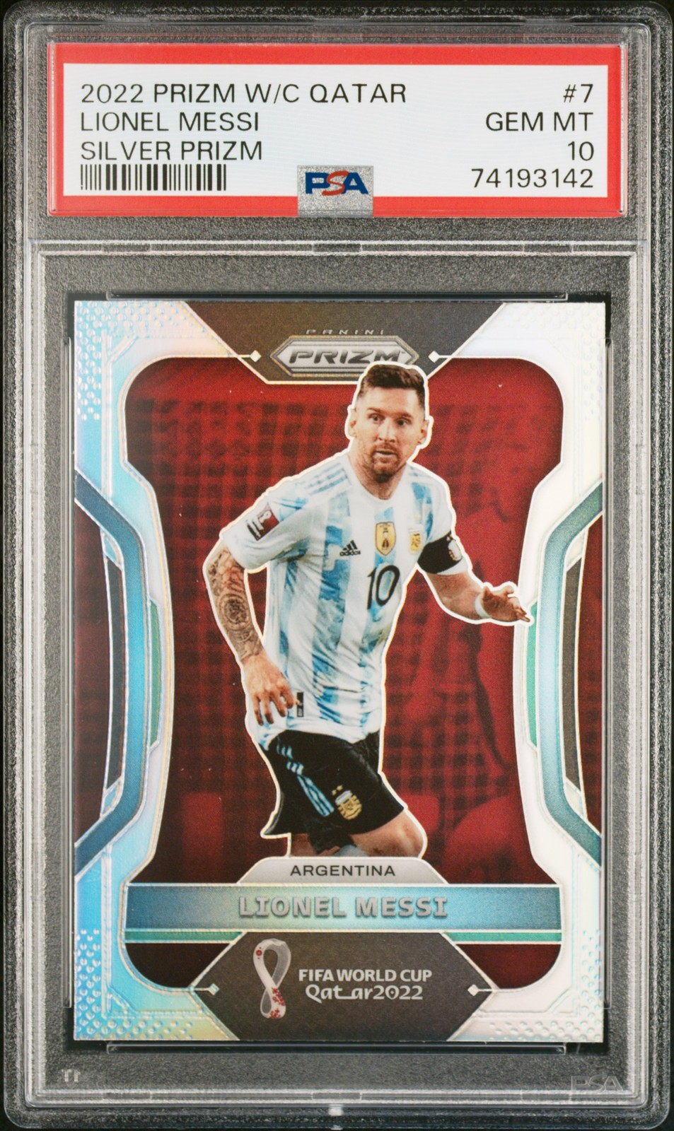 2022 PANINI PRIZM WORLD CUP QATAR SILVER PRIZM #7 LIONEL MESSI PSA 10