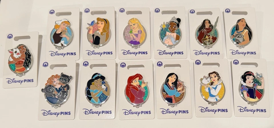 Juego completo de 12 prendedores de princesa Disney auténticos nuevos en tarjeta original - ¡Raro! Foto 2 de 4