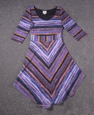 Maeve Dress Womens Medium Purple Striped Chevron Fit Flare Pockets Stretch Boho