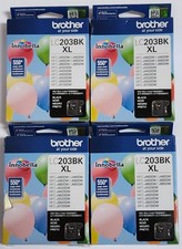 Brother LC203BK XL Black Ink Cartridges - Exp 08/2028 Genuine OEM 4 Pack New