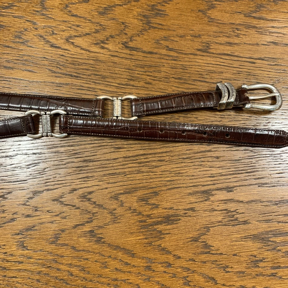 Cinturón XL Coldwater Creek Cuero Marrón Imitación Cocodrilo Plateado Estilo Brighton Hebilla Foto 2 de 4