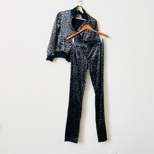 Pam  Gela SMALL leopard print stretch green and black velour tracksuit set