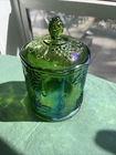 VTG 1970s Indiana Glass Iridescent Lime Green Carnival Harvest Grape Candy Jar