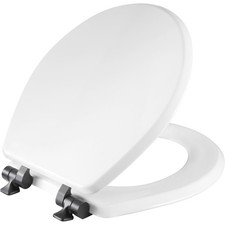 Benton Round Enameled Wood Toilet Seat in White Never Loosens  Soft Close Matte
