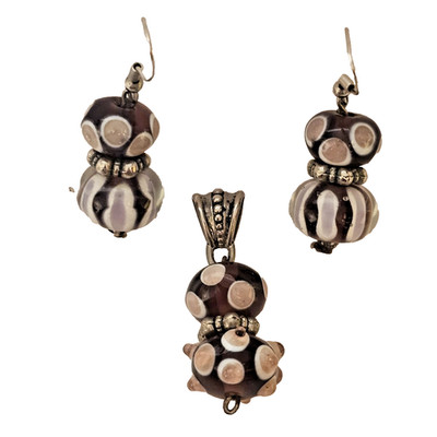 Artisan Made Earring and Pendant Set Hand-Crafted Merino Style Glass Beads Pink