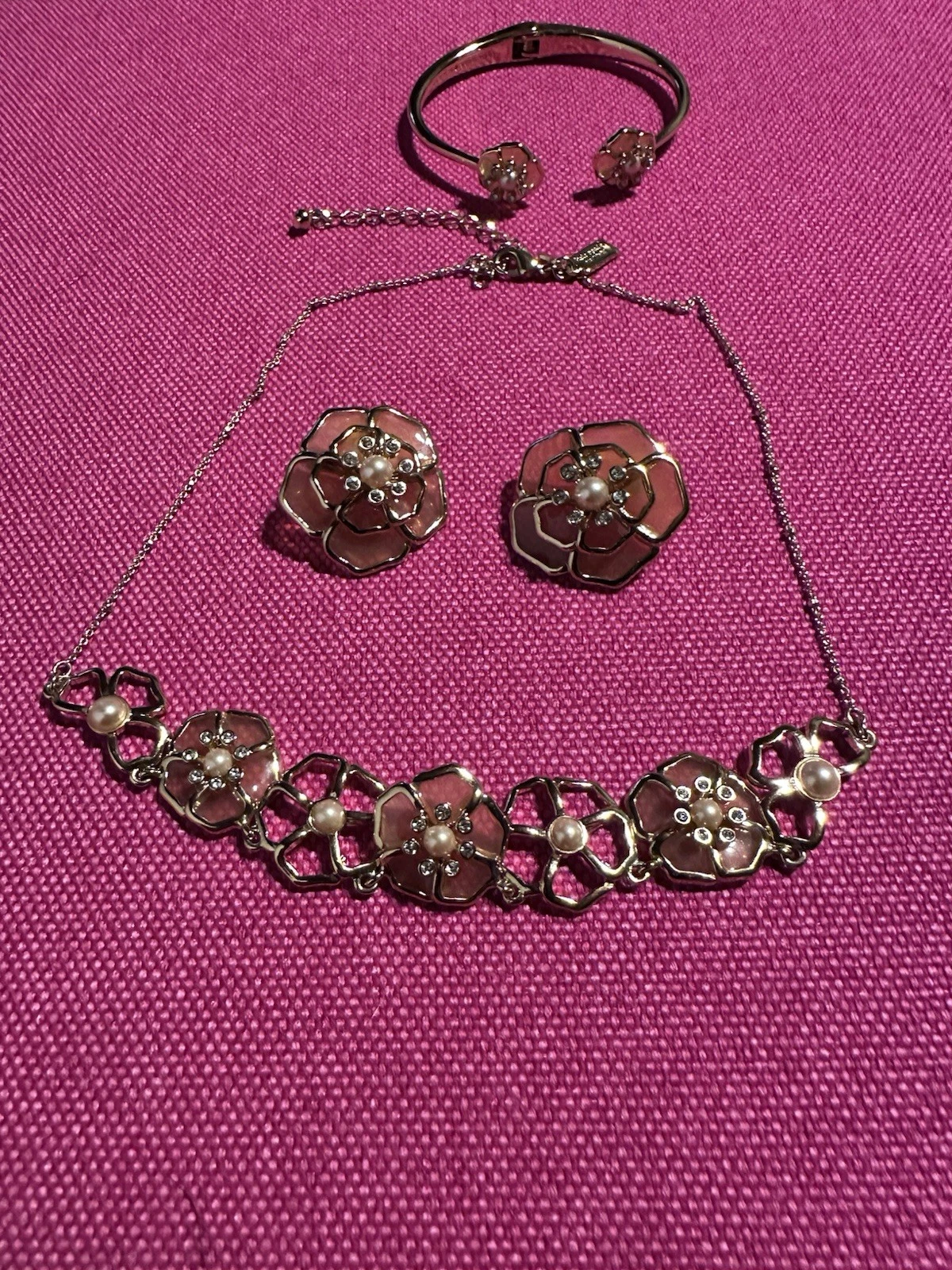 Set Gioielli Orecchini Collana Bracciale Kate Spade New York Rosa Floreale