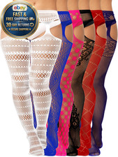 6 Pairs Fishnet Stockings for Women, M-L, Brig, M-L, Medium-Large, Bright Colors