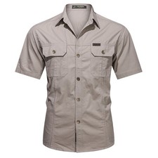 Men Work Shirts Military Short Sleeves Air Force Army Cotton Casual Shirt Tops L