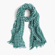 J.Crew Wool-Cotton Gingham Scarf  Made in Italy  Emerald Blue