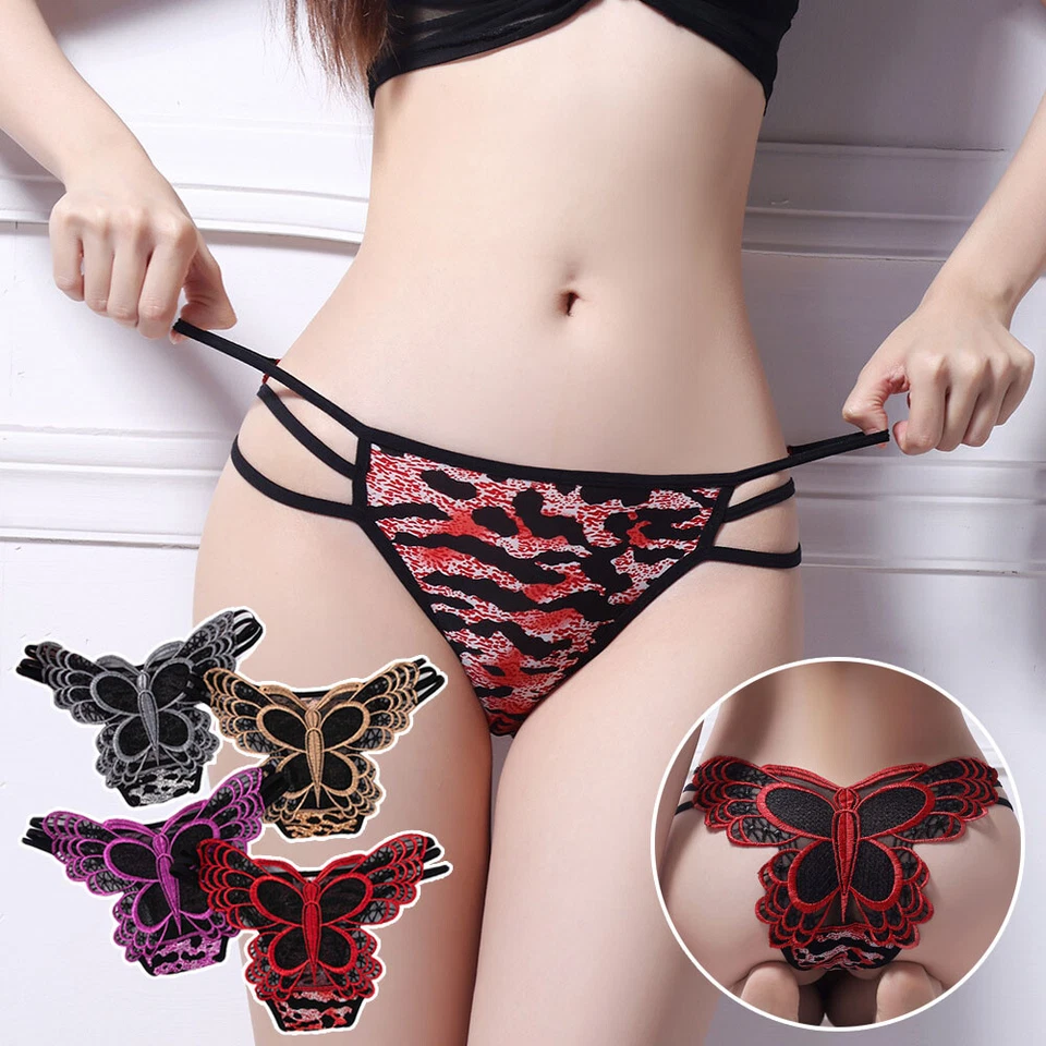 Women's Sexy Lace Butterfly Thongs Panties Intimate G-String Briefs Underwear - Image 2 of 4