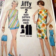  LOVELY VTG 1960s BEACHDRESS, TOP,  SHORTS Sewing Pattern 14/34