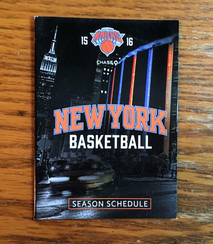 NEW YORK KNICKS, one pocket schedule 2015-2016, NBA, CARMELO ANTHONY, Knicks, EX