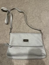 Nine West Gray Cross Body Handbag Purse 11 x 8 Inches Zip Shut Fold Over