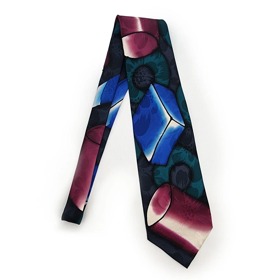 Corbata Robert Daskal pintada a mano 100 % seda firmada por artista abstracta cosida a mano Foto 2 de 4