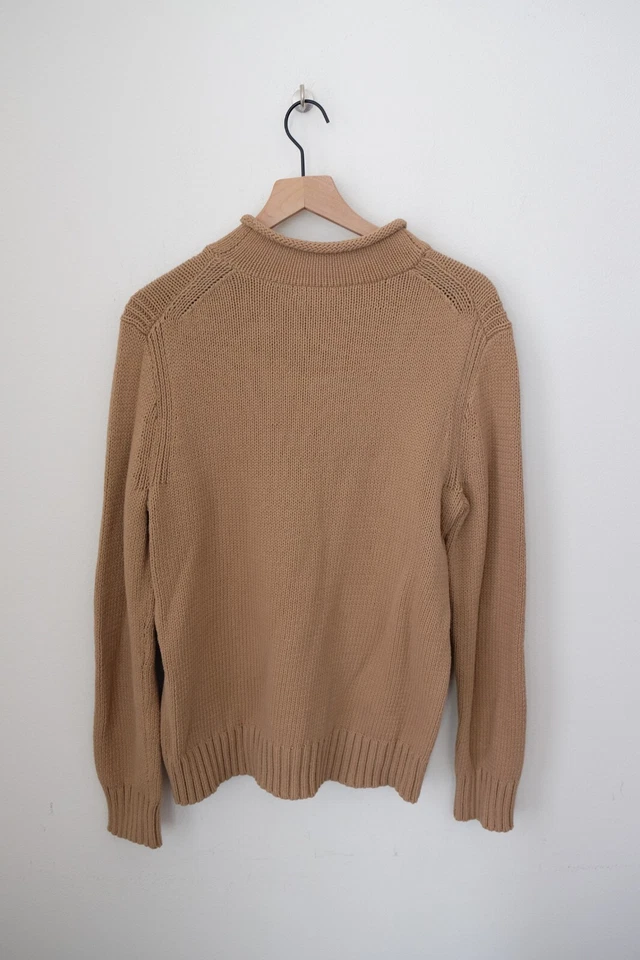 Womens J Crew Oarsman Fisherman Rollneck Sweater Medium Brown Cotton 90s Y2K - Image 2 of 3