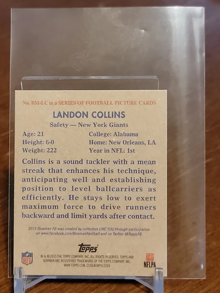 2015 Bowman 1948 Bowman Minis Landon Collins #BM-LC Rookie RC - Image 2 of 2