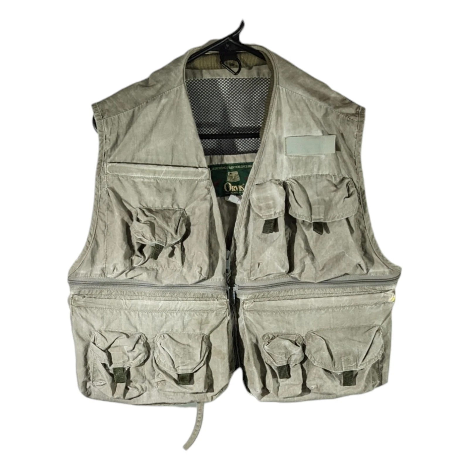Vintage Orvis Fly Fishing Vest Mens Medium Multi Zip Pockets Tan Over 20 Pockets