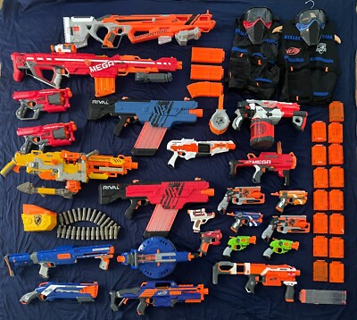 NERF 23 GUN LOT N-Strike, Mega, Rival, Vortex, Vulcan + Mags, Attachments, Ammo