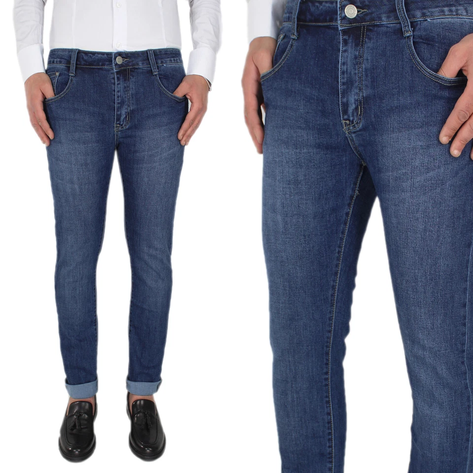 Jeans Uomo Cotone Invernale Pantaloni Casual 5 Tasche Elasticizzato VEQUE - Immagine 3 di 4