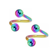 18G 16G 1/4" RAINBOW STEEL DAITH TRAGUS SPIRAL RINGS TWISTER EAR HELIX CONCH LIP