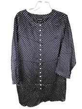 HALSTON Pajama Top Dress Womens Small Navy Cream Polka Dot Lounge 100% Silk NWT