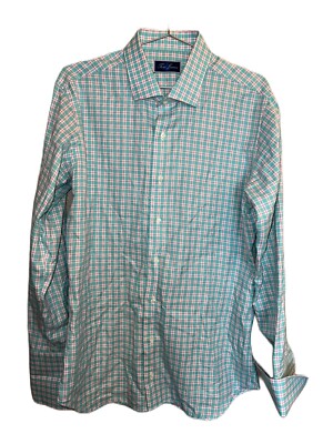 Tom James Mens Pastel Blue Pink Checked Dress Shirt 17 Neck 23.5 PtP USA  Made | eBay