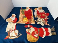 4 Santa Paper Cut Outs Christmas Wall Decor Vintage 11.5"