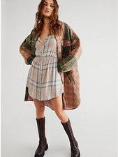 FREE PEOPLE Elai Plaid Shirtdress Ivory Combo UK M RRP £148