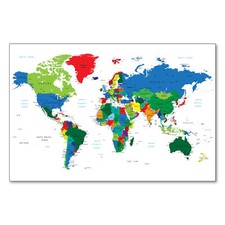 Postereck 0666 Poster Leinwand Politische Weltkarte, Land Hauptstadt Kontinent