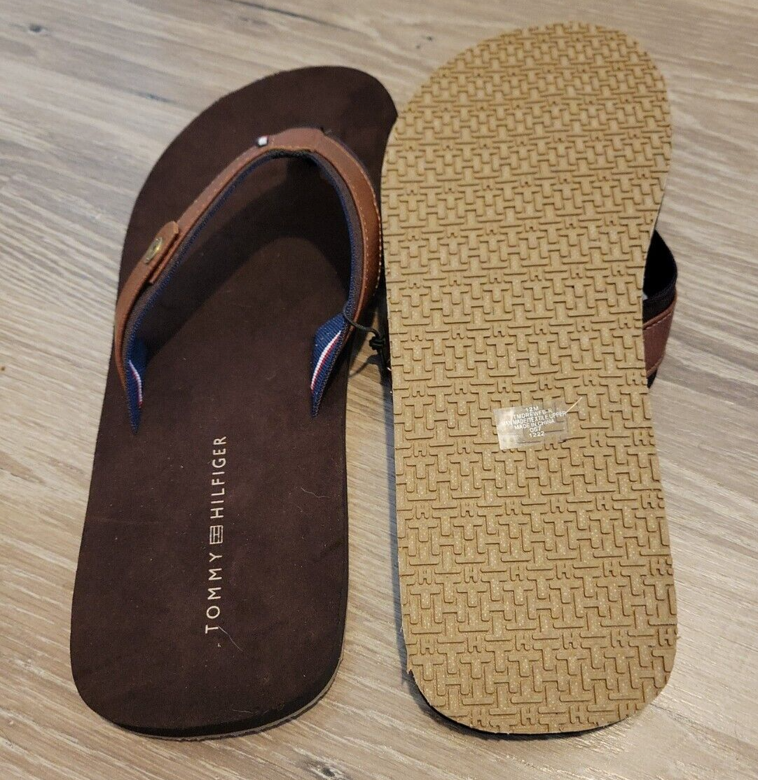 New Tommy Hilfiger Drew Dark Brown Sandals Flip Flops Men display picture 1