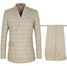 Men 2pc Casual Suit Double Breasted Large-size Slim Wedding Party Handsome S-4XL