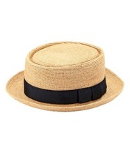 Brice Raffia Pork-Pie Hat L – Japanese Handmade Straw, Black Ribbon, Size 23.2″